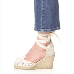 Soludos Ivory Lace Espadrille Wedges - sz 8